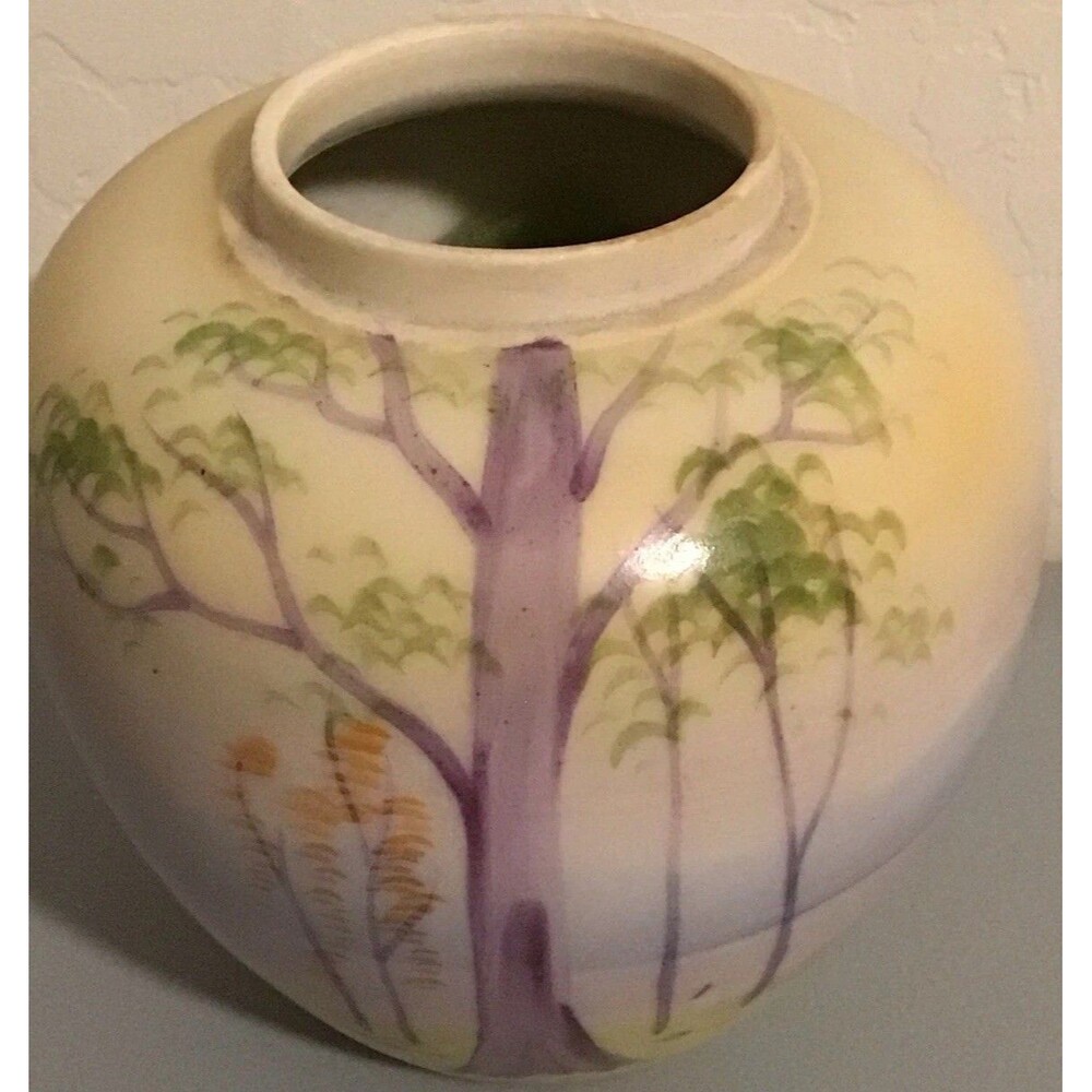 Nippon Hand Painted Vase 5” Vintage - Tree, Outdoor Design Bright Colors